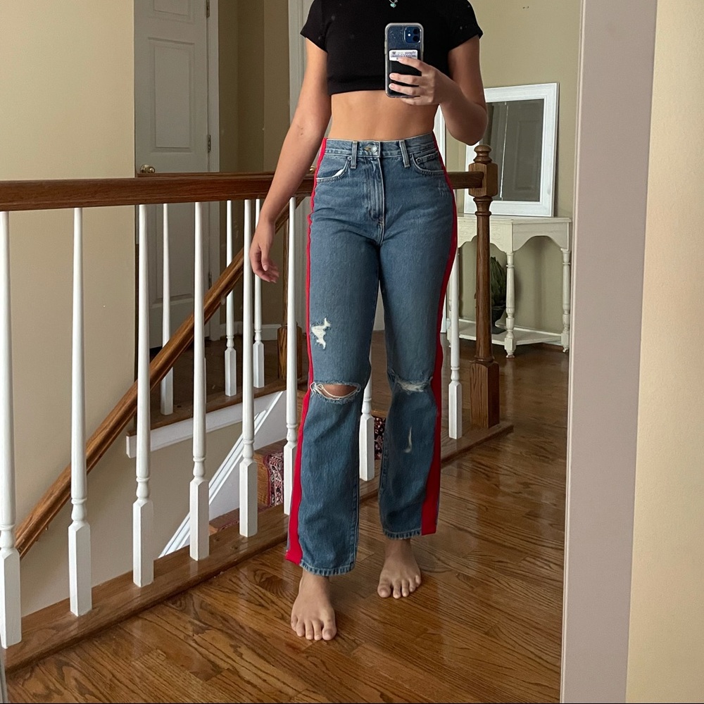 LF carmar red stripe boyfriend jeans